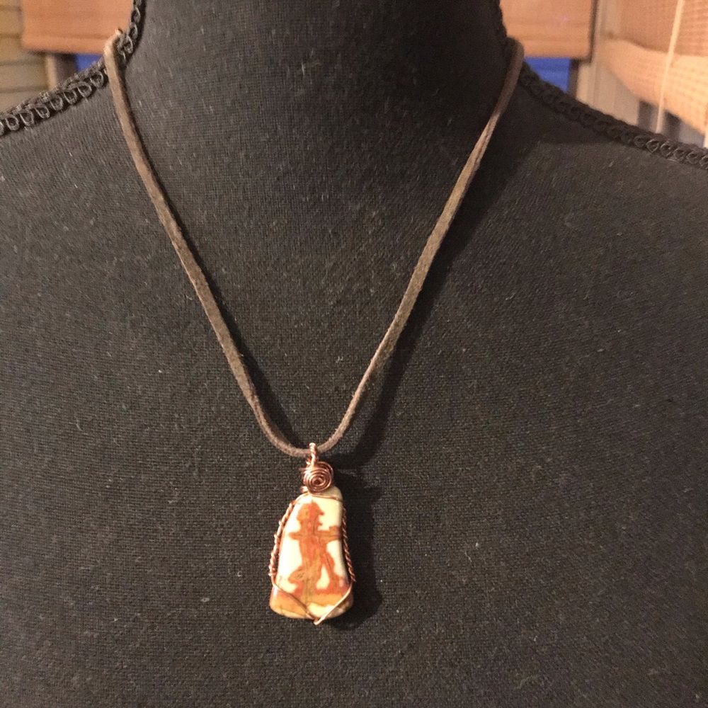 Handmade Picture Jasper Copper Wrapped Bohemian Artisan Pendant - Picture 3 of 10